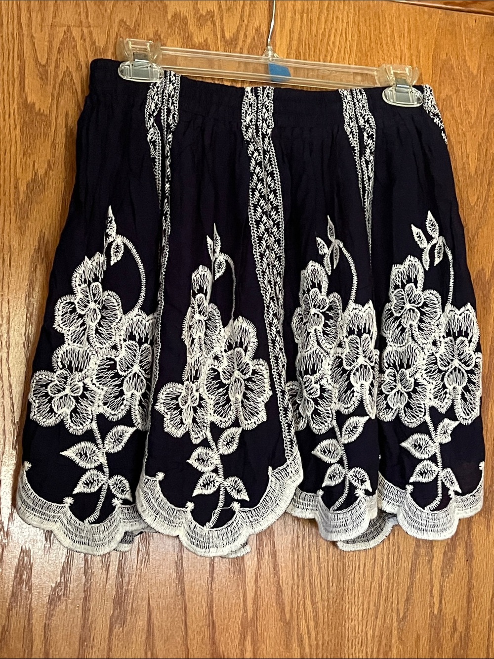 Solitaire Navy Circle Skirt with White Floral Embroidery